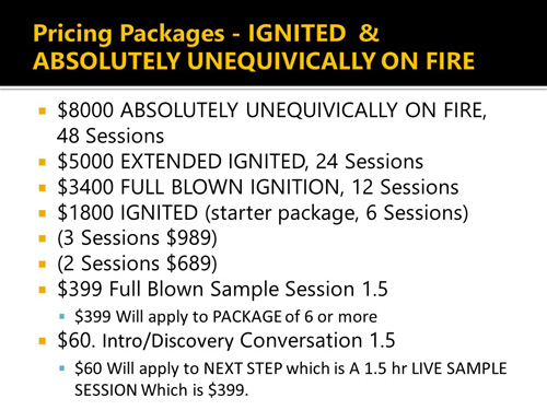 Being on Fire Package Pricing